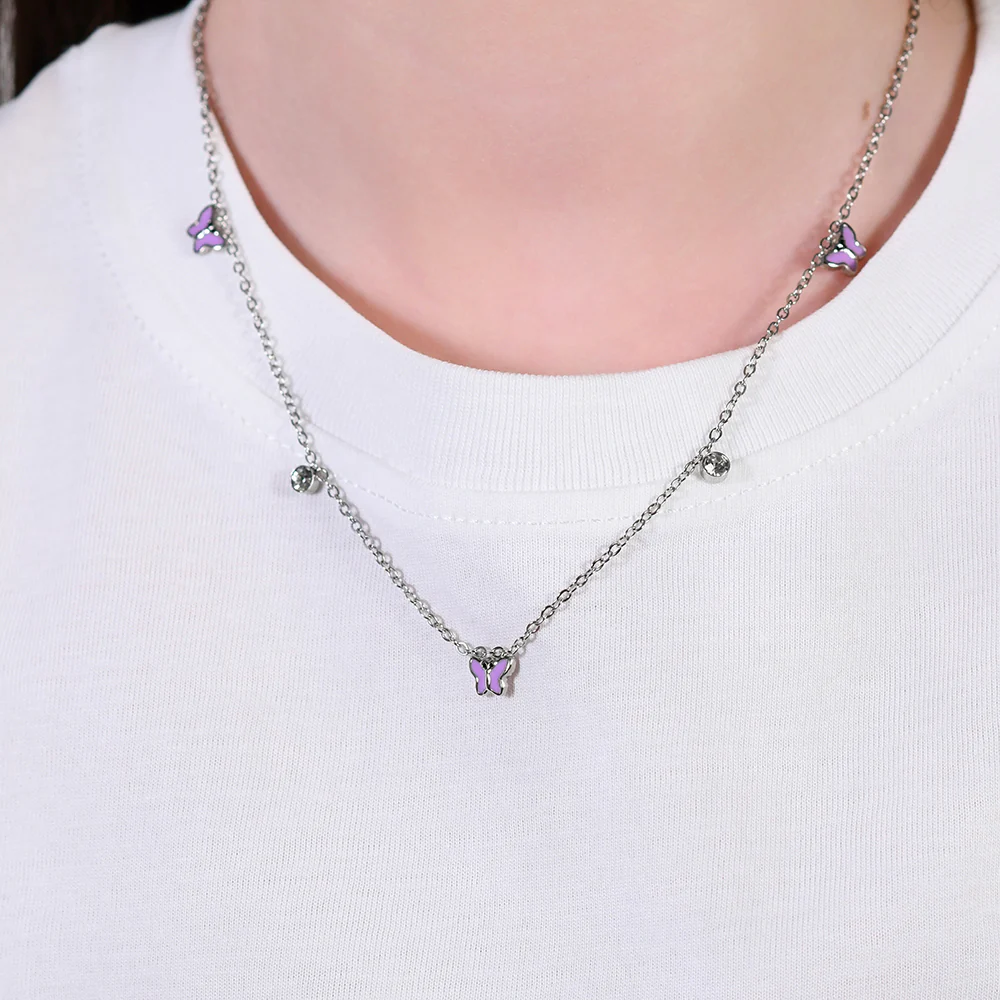 COLLANA BAMBINA IN ACCIAIO SMALTO VIOLA - Image 2