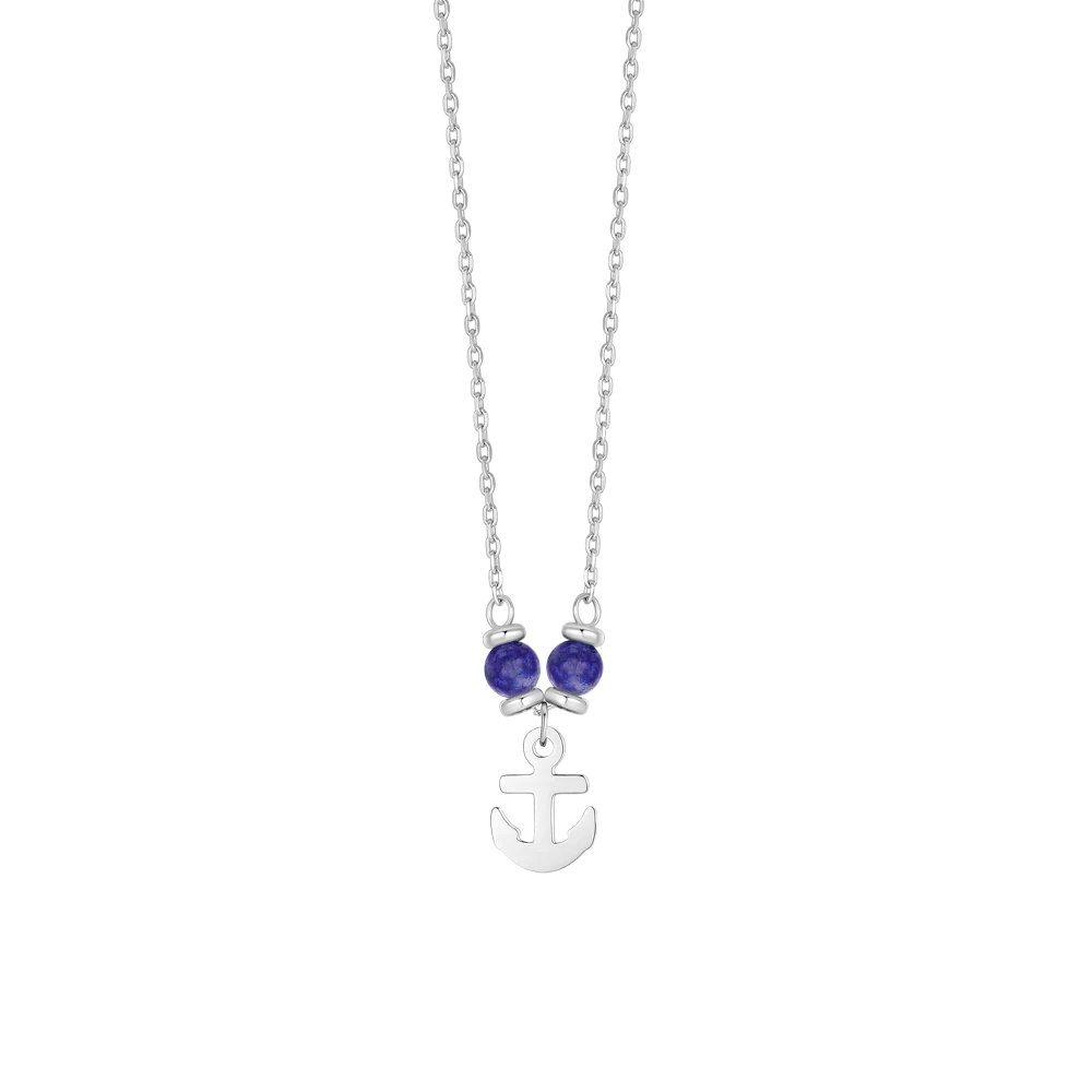 COLLANA BAMBINO IN ACCIAIO CON ANCORA E PIETRE BLU LAPIS