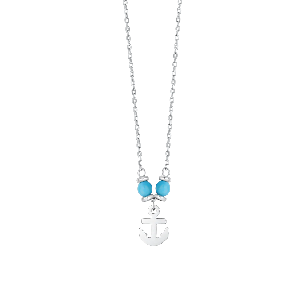 COLLANA BAMBINO IN ACCIAIO CON ANCORA E PIETRE TURCHESI