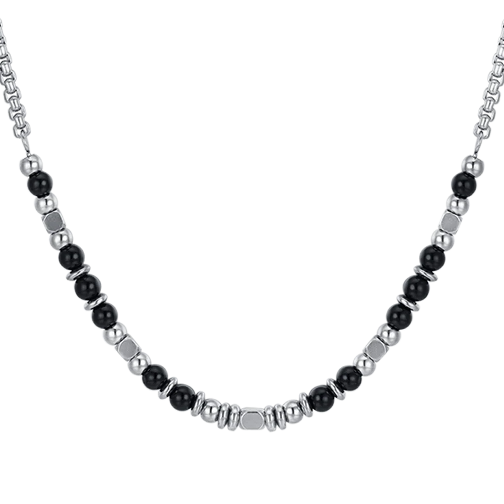 COLLANA BAMBINO IN ACCIAIO CON PIETRE NERE E GRIGIE - Image 4