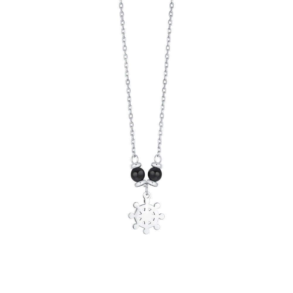 COLLANA BAMBINO IN ACCIAIO CON TIMONE E PIETRE AGATA NERA