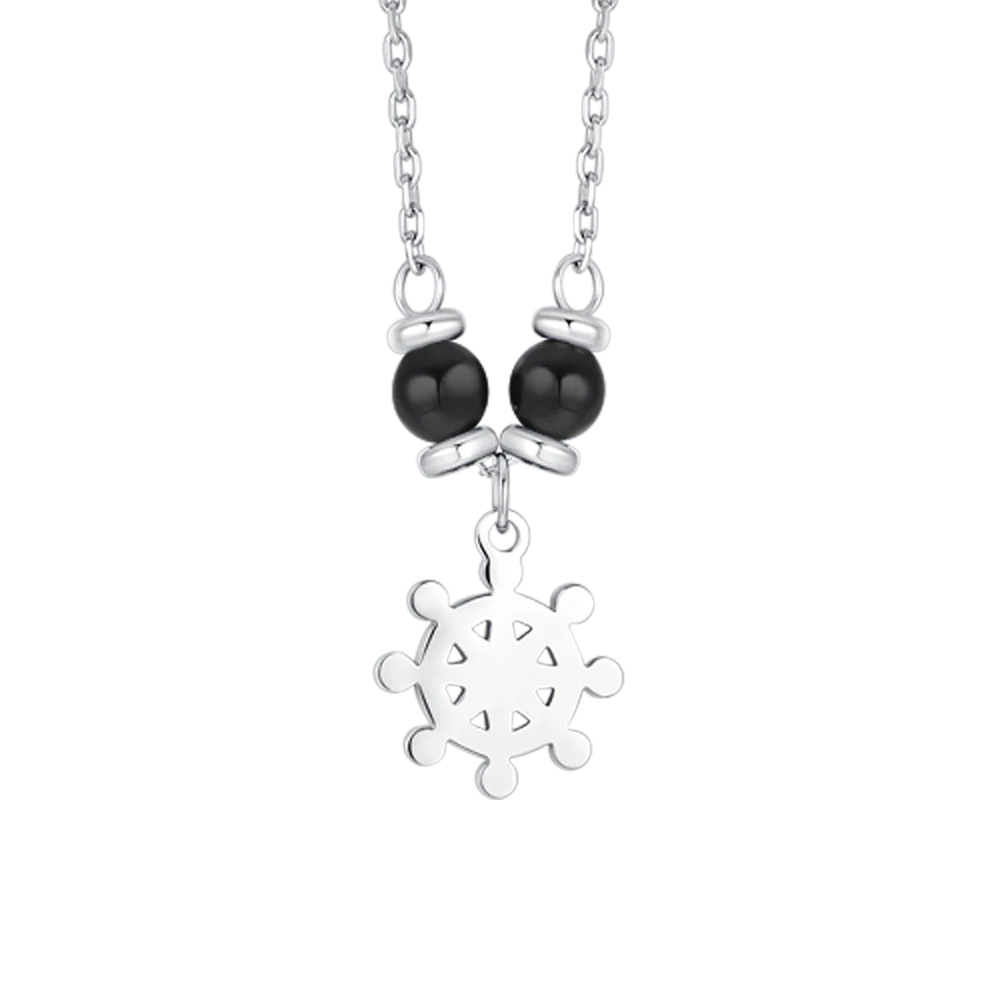 COLLANA BAMBINO IN ACCIAIO CON TIMONE E PIETRE AGATA NERA - Image 2
