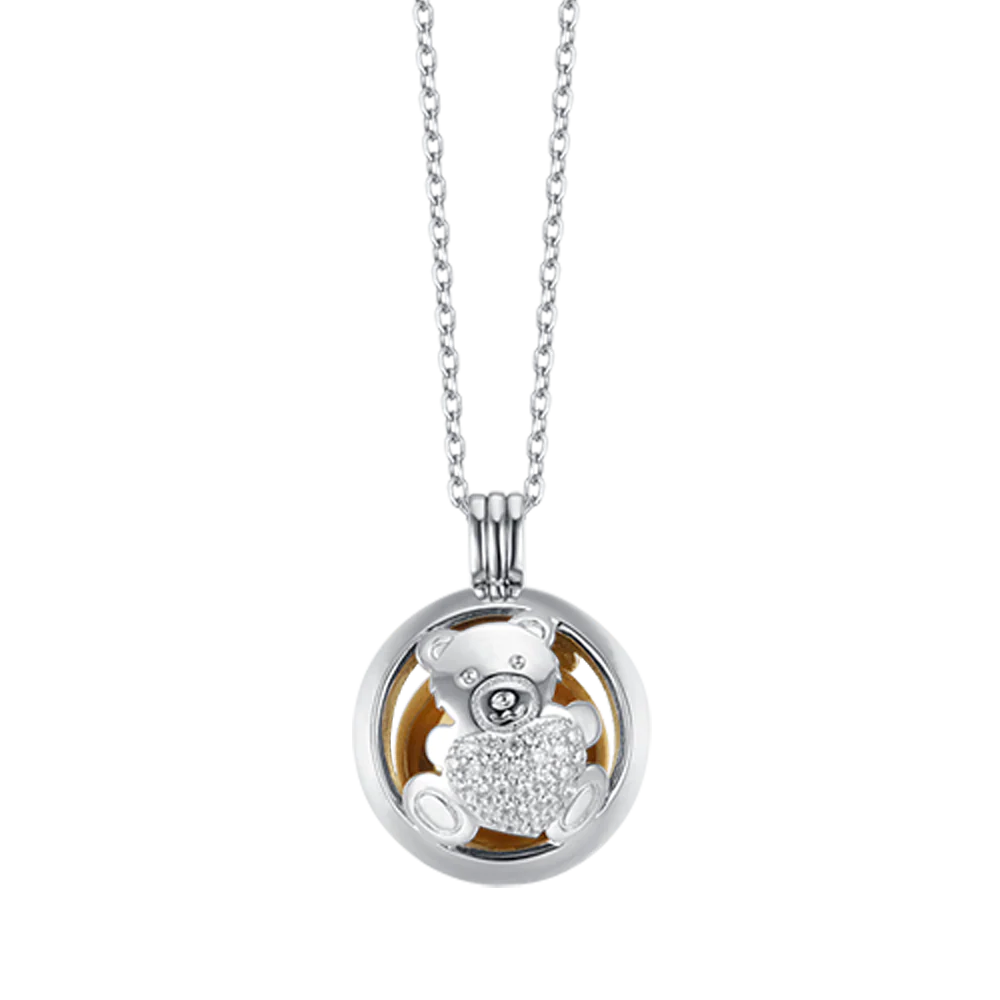 COLLANA CHIAMA ANGELI IN ACCIAIO CON ORSETTO CON CRISTALLI BIANCHI - Image 2
