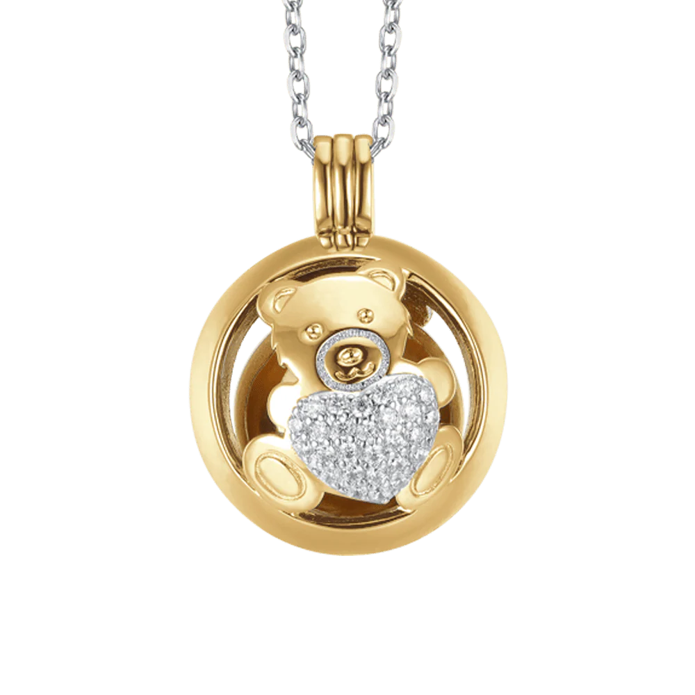 COLLANA CHIAMA ANGELI IN ACCIAIO CON ORSETTO CON CRISTALLI BIANCHI - Image 4