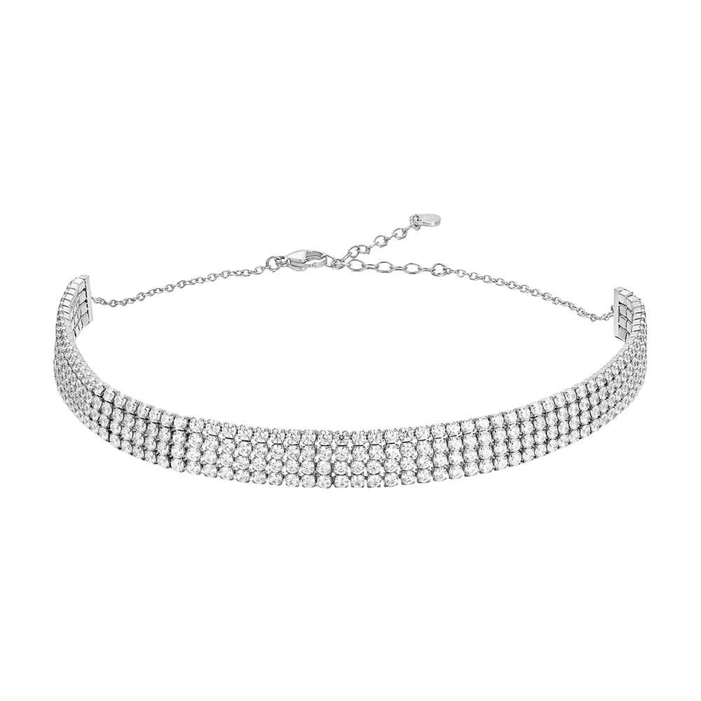 COLLANA CHOKER TENNIS DONNA IN ACCIAIO CON ZIRCONI BIANCHI