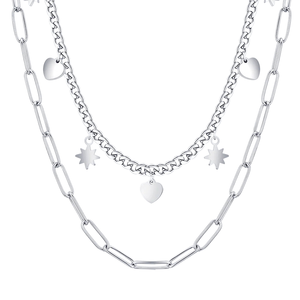 COLLANA DONNA IN ACCIAIO MULTIFILO CON STELLE E CUORI - Image 4