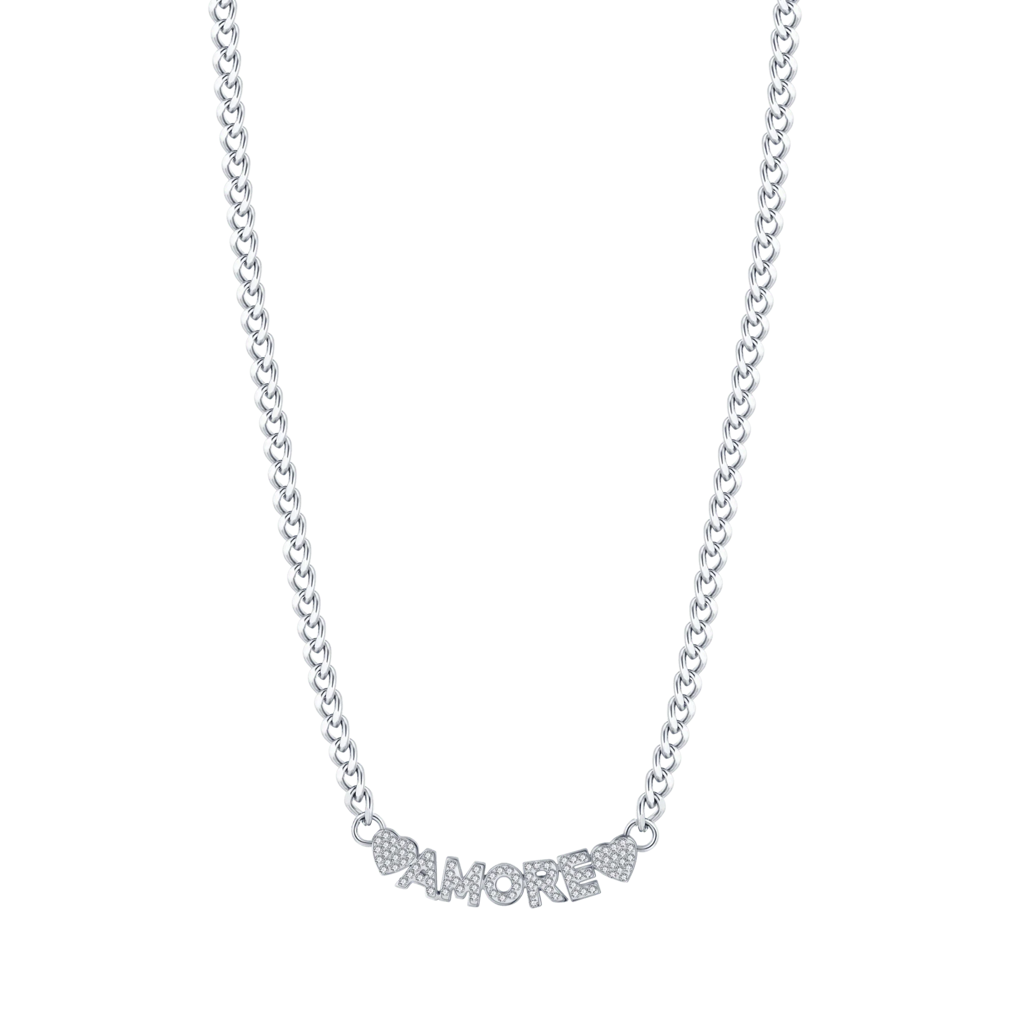 COLLANA DONNA IN ACCIAIO AMORE CON CRISTALLI BIANCHI