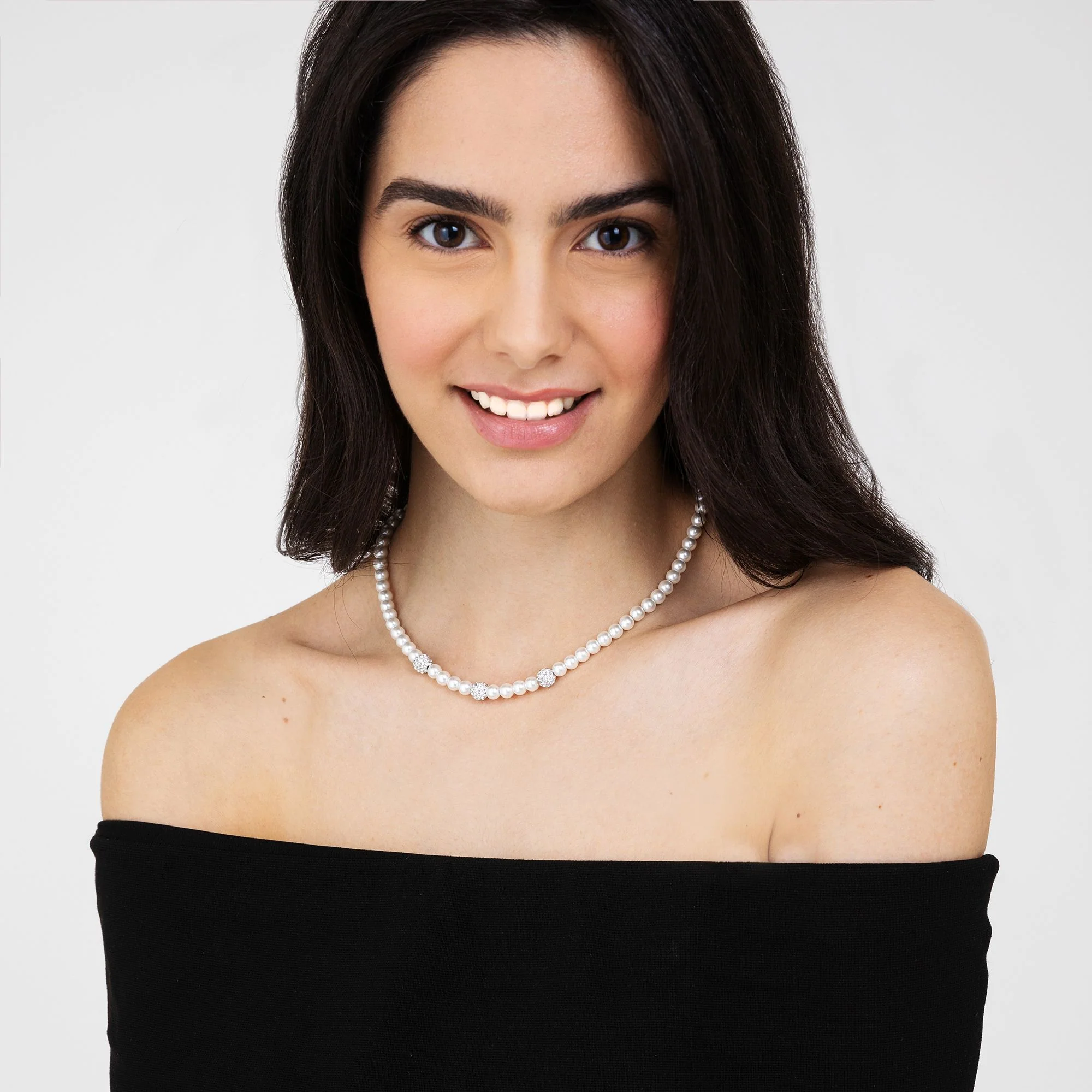COLLANA DI PERLE DONNA CON CRISTALLI BIANCHI - Image 3