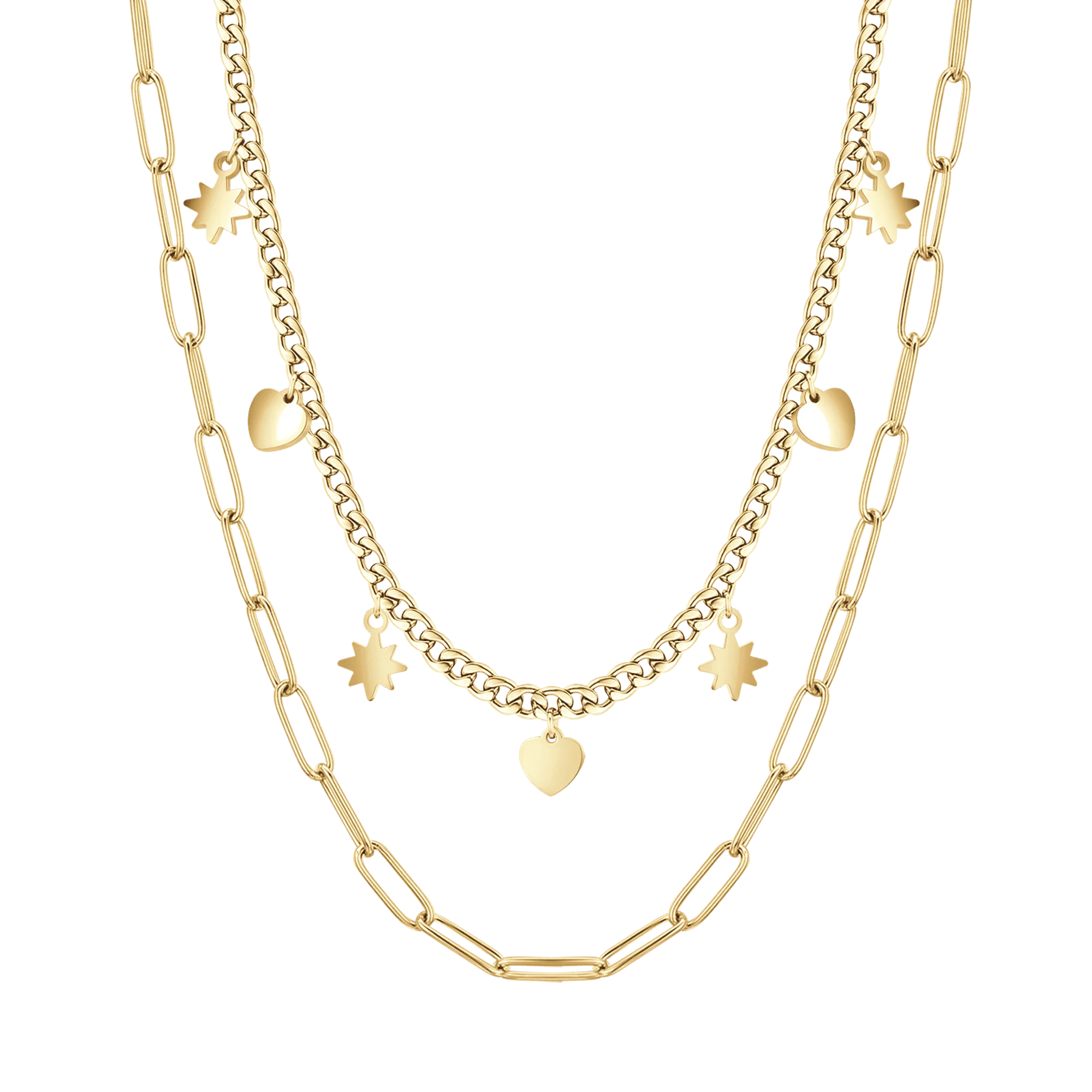 COLLANA DONNA IN ACCIAIO IP GOLD MULTIFILO CON STELLE E CUORI