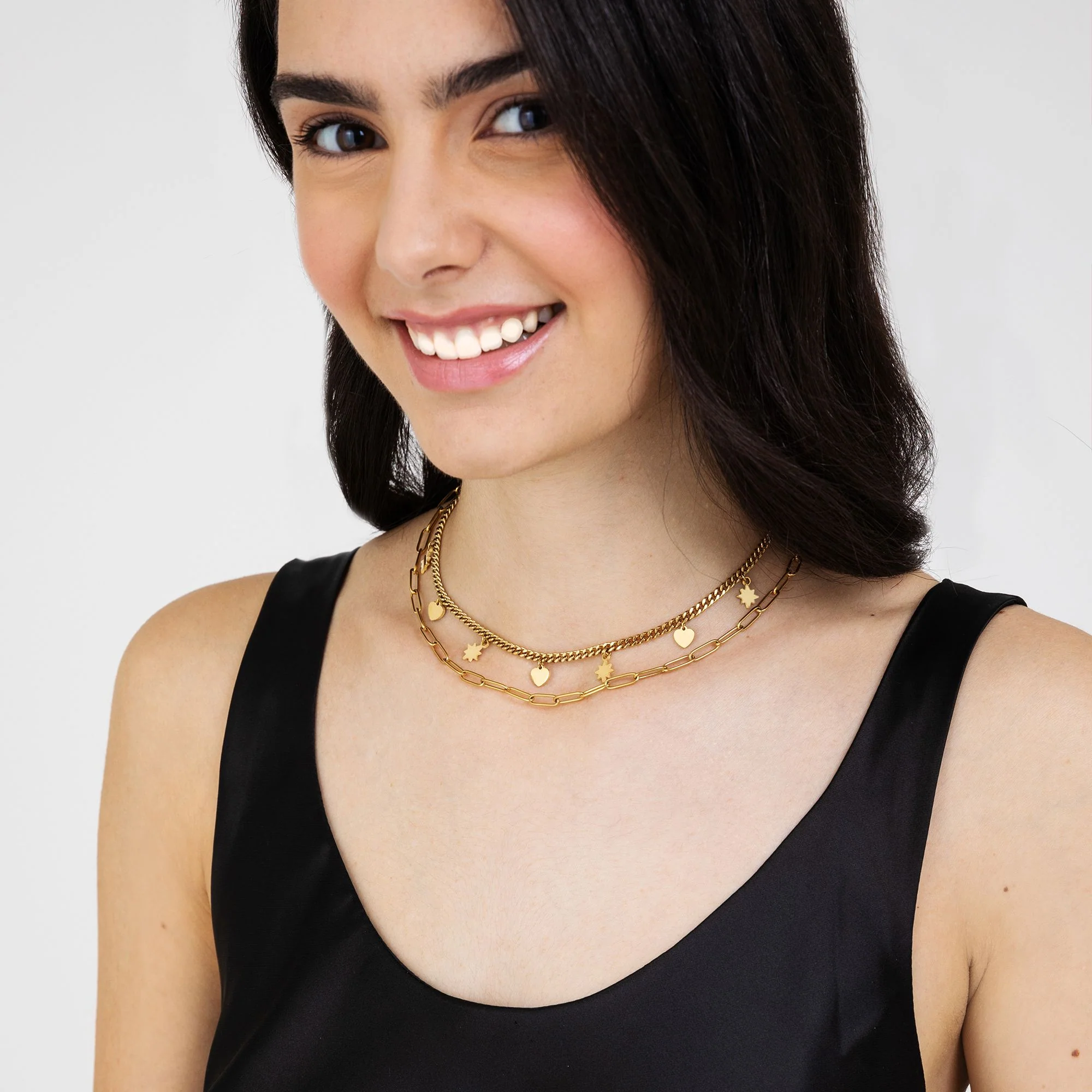 COLLANA DONNA IN ACCIAIO IP GOLD MULTIFILO CON STELLE E CUORI - Image 3