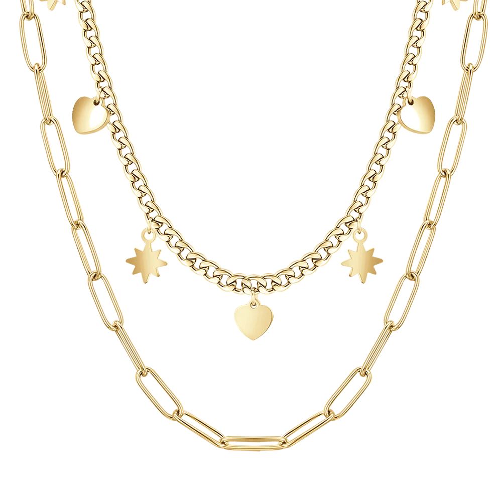 COLLANA DONNA IN ACCIAIO IP GOLD MULTIFILO CON STELLE E CUORI - Image 4