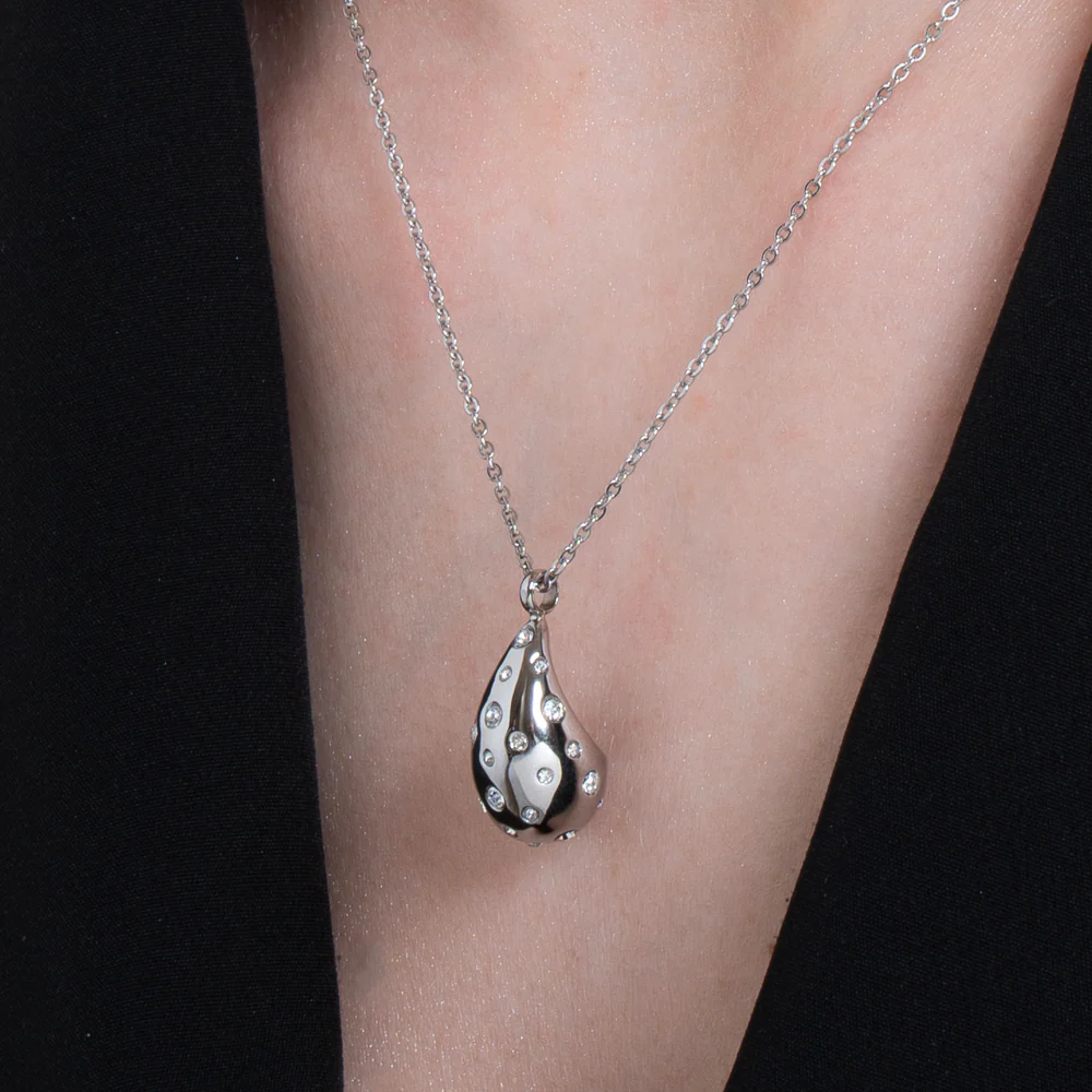 COLLANA DONNA GOCCIA IN ACCIAIO CON CRISTALLI BIANCHI - Image 2