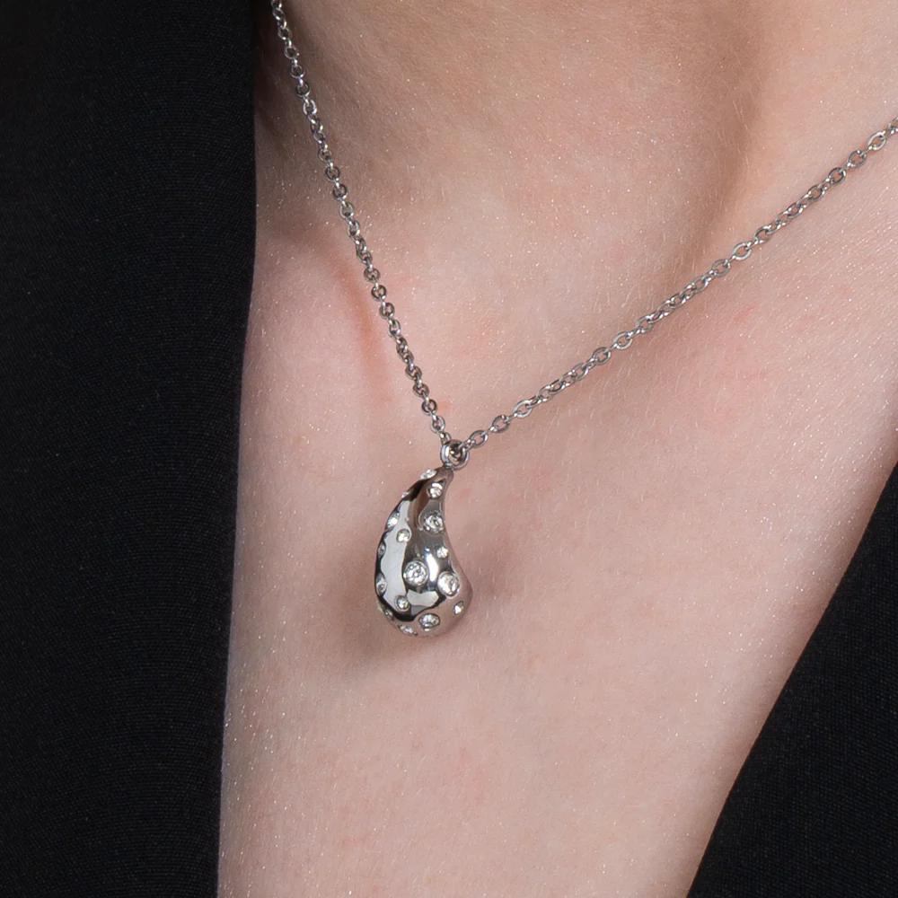 COLLANA DONNA GOCCIA IN ACCIAIO CON CRISTALLI BIANCHI - Image 2