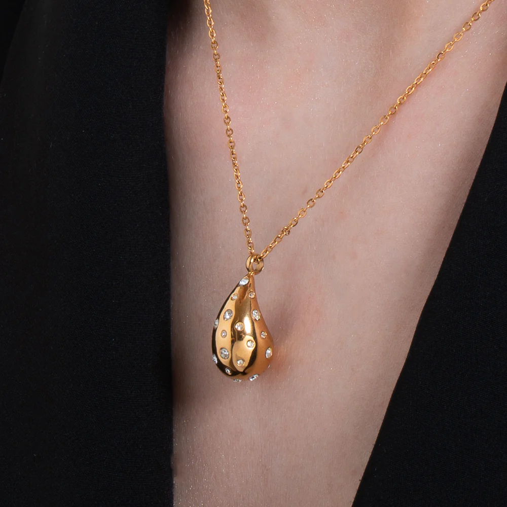 COLLANA DONNA GOCCIA IN ACCIAIO E IP GOLD CON CRISTALLI BIANCHI - Image 2
