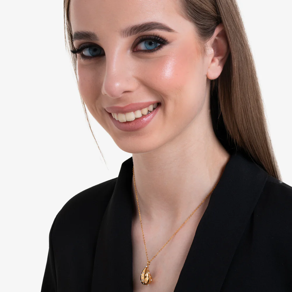 COLLANA DONNA GOCCIA IN ACCIAIO E IP GOLD CON CRISTALLI BIANCHI - Image 3