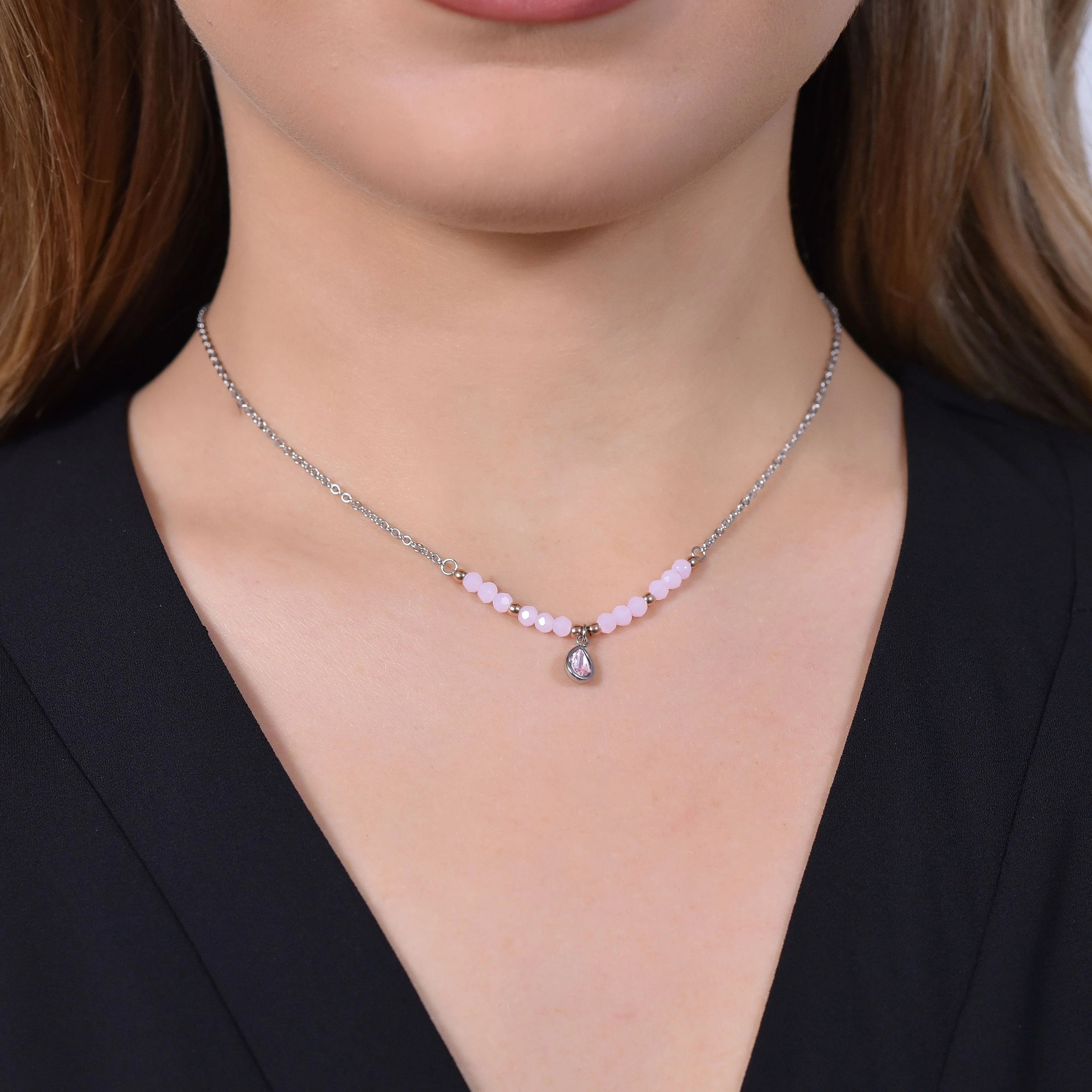 COLLANA DONNA IN ACCIAIO AGATA ROSA - Image 2