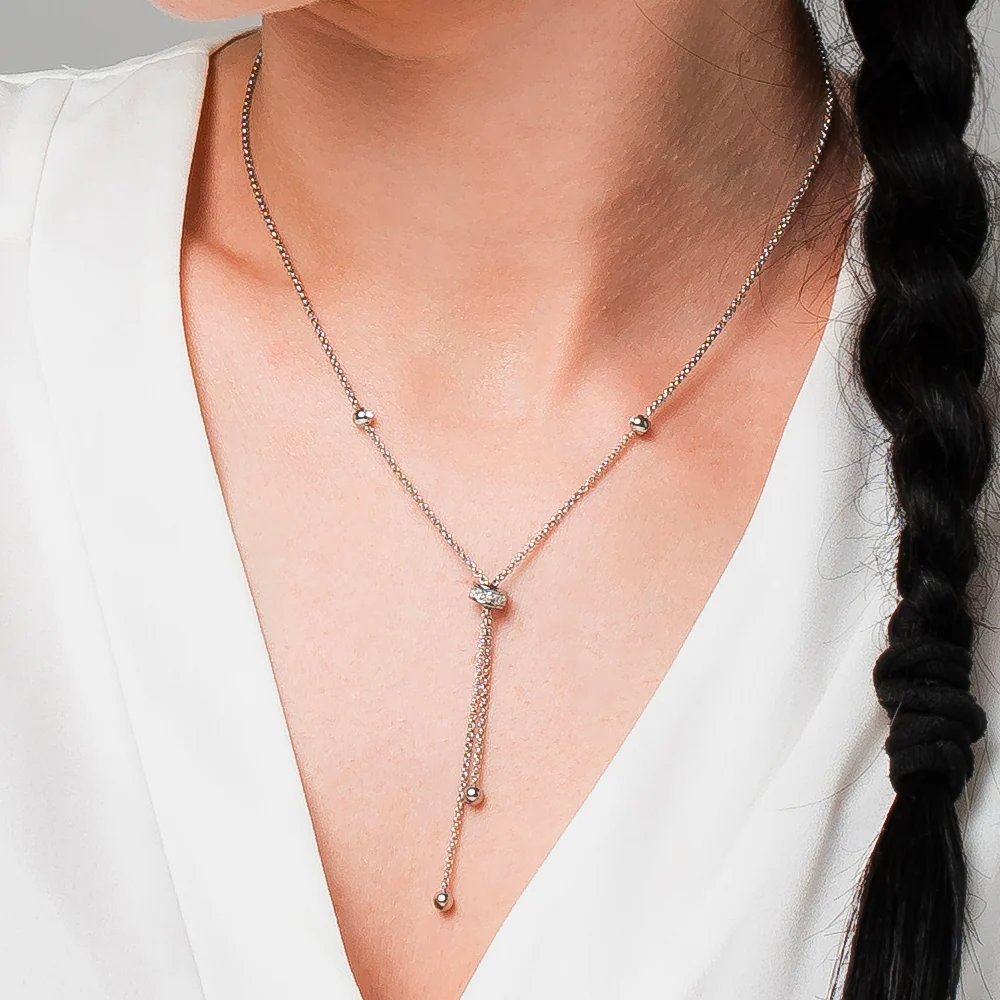COLLANA DONNA IN ACCIAIO, BUSSOLOTTO ED ELEMENTI CON ZIRCONI BIANCHI - Image 2