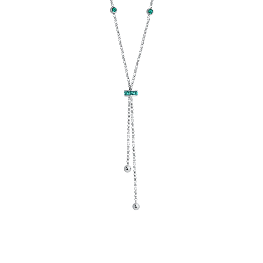 COLLANA DONNA IN ACCIAIO, BUSSOLOTTO ED ELEMENTI CON ZIRCONI VERDI