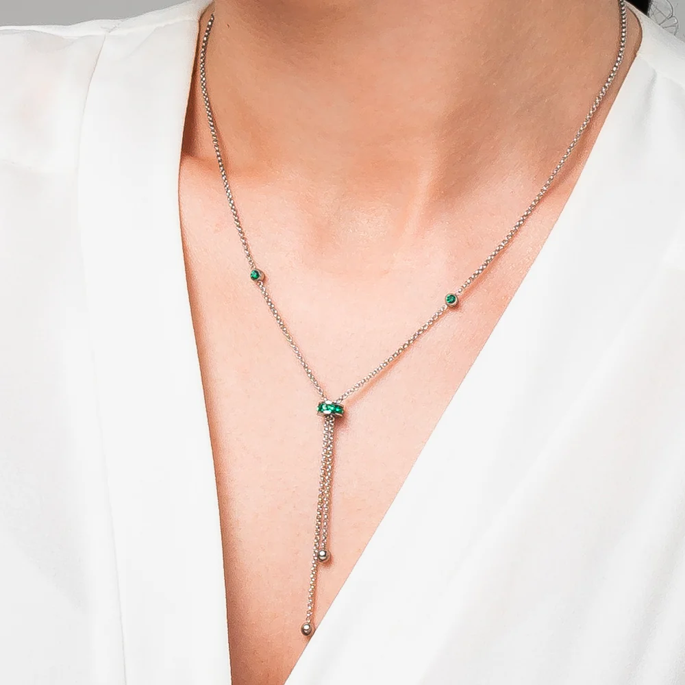 COLLANA DONNA IN ACCIAIO, BUSSOLOTTO ED ELEMENTI CON ZIRCONI VERDI - Image 2