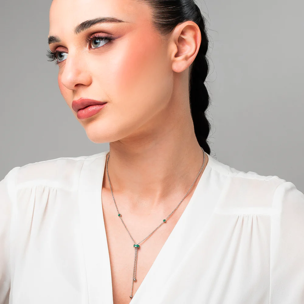 COLLANA DONNA IN ACCIAIO, BUSSOLOTTO ED ELEMENTI CON ZIRCONI VERDI - Image 3