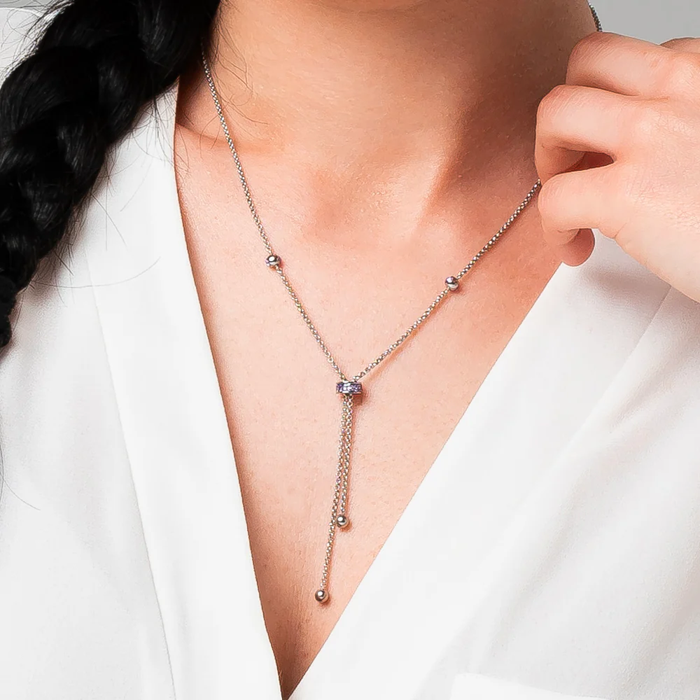 COLLANA DONNA IN ACCIAIO, BUSSOLOTTO ED ELEMENTI CON ZIRCONI VIOLA - Image 2