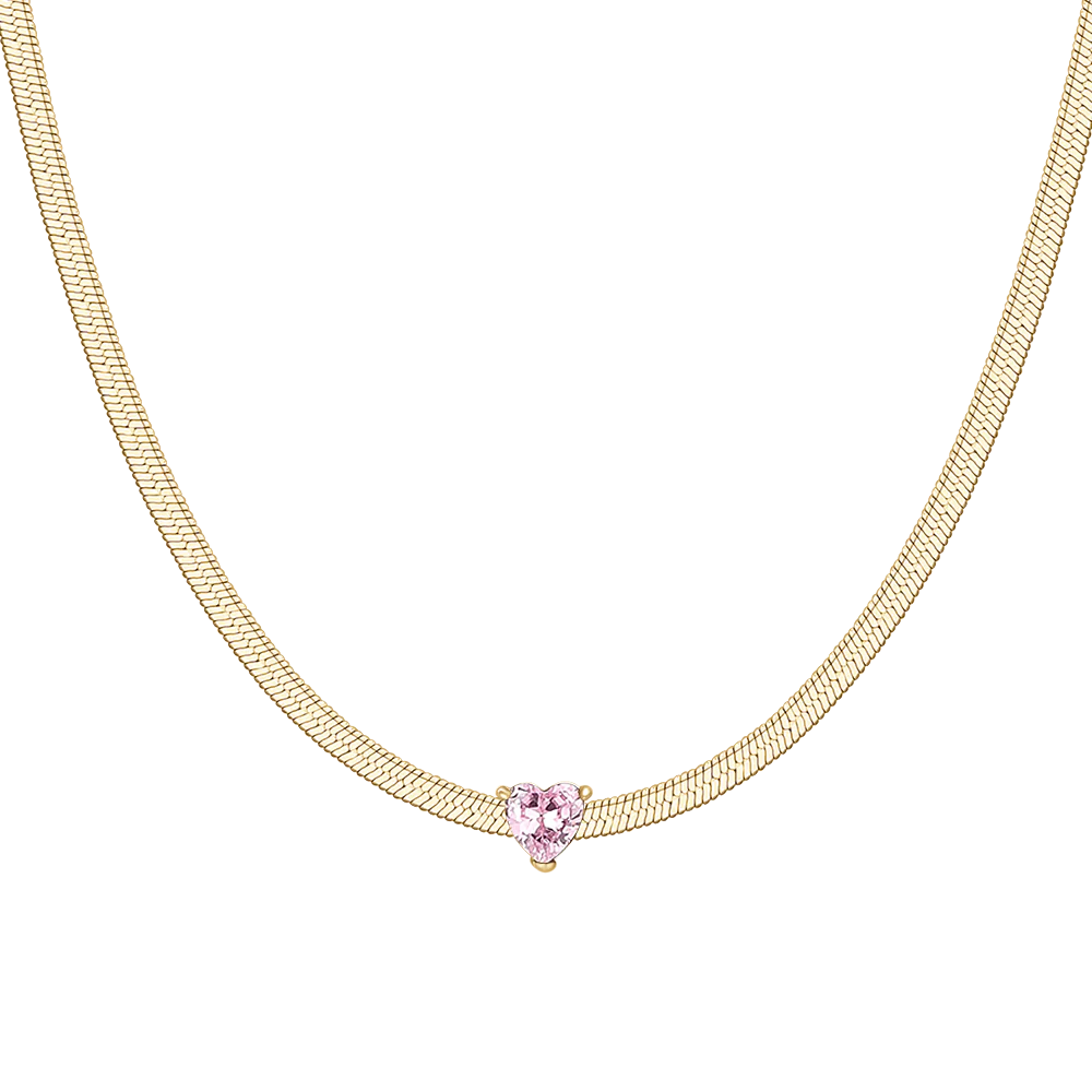 COLLANA DONNA IN ACCIAIO COLORE ORO CON ZIRCONE ROSA