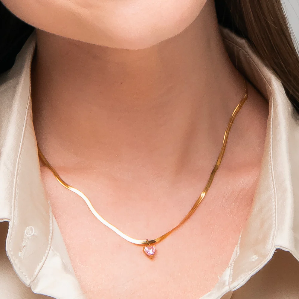 COLLANA DONNA IN ACCIAIO COLORE ORO CON ZIRCONE ROSA - Image 2