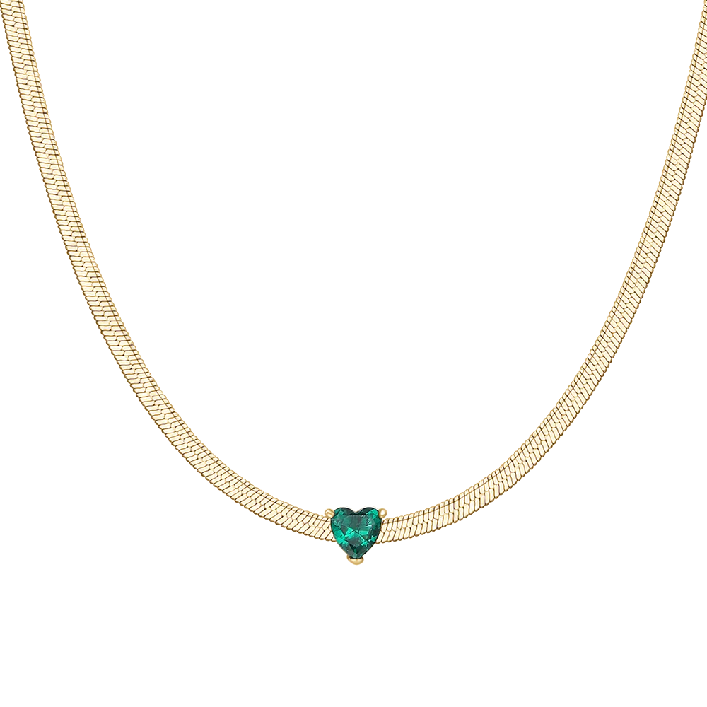 COLLANA DONNA IN ACCIAIO COLORE ORO CON ZIRCONE VERDE