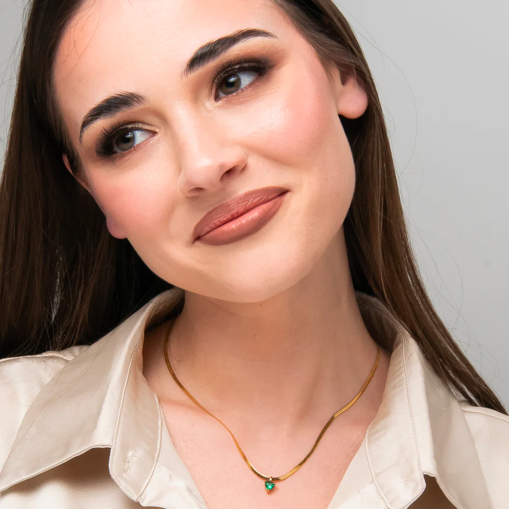 COLLANA DONNA IN ACCIAIO COLORE ORO CON ZIRCONE VERDE - Image 3