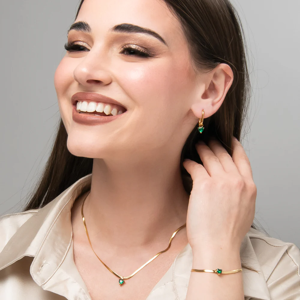 COLLANA DONNA IN ACCIAIO COLORE ORO CON ZIRCONE VERDE - Image 4