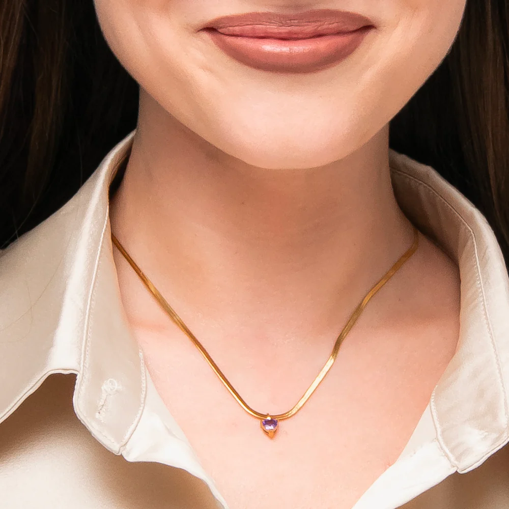 COLLANA DONNA IN ACCIAIO COLORE ORO CON ZIRCONE VIOLA - Image 3