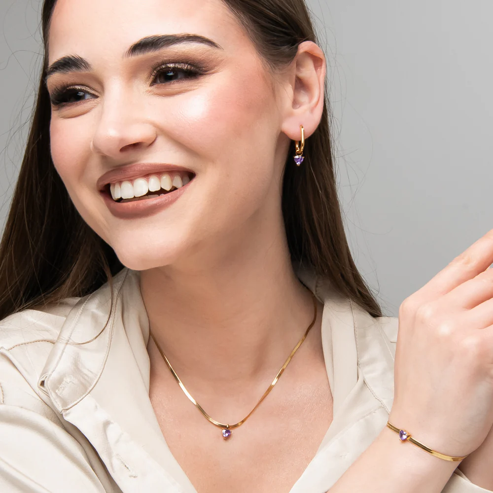 COLLANA DONNA IN ACCIAIO COLORE ORO CON ZIRCONE VIOLA - Image 4