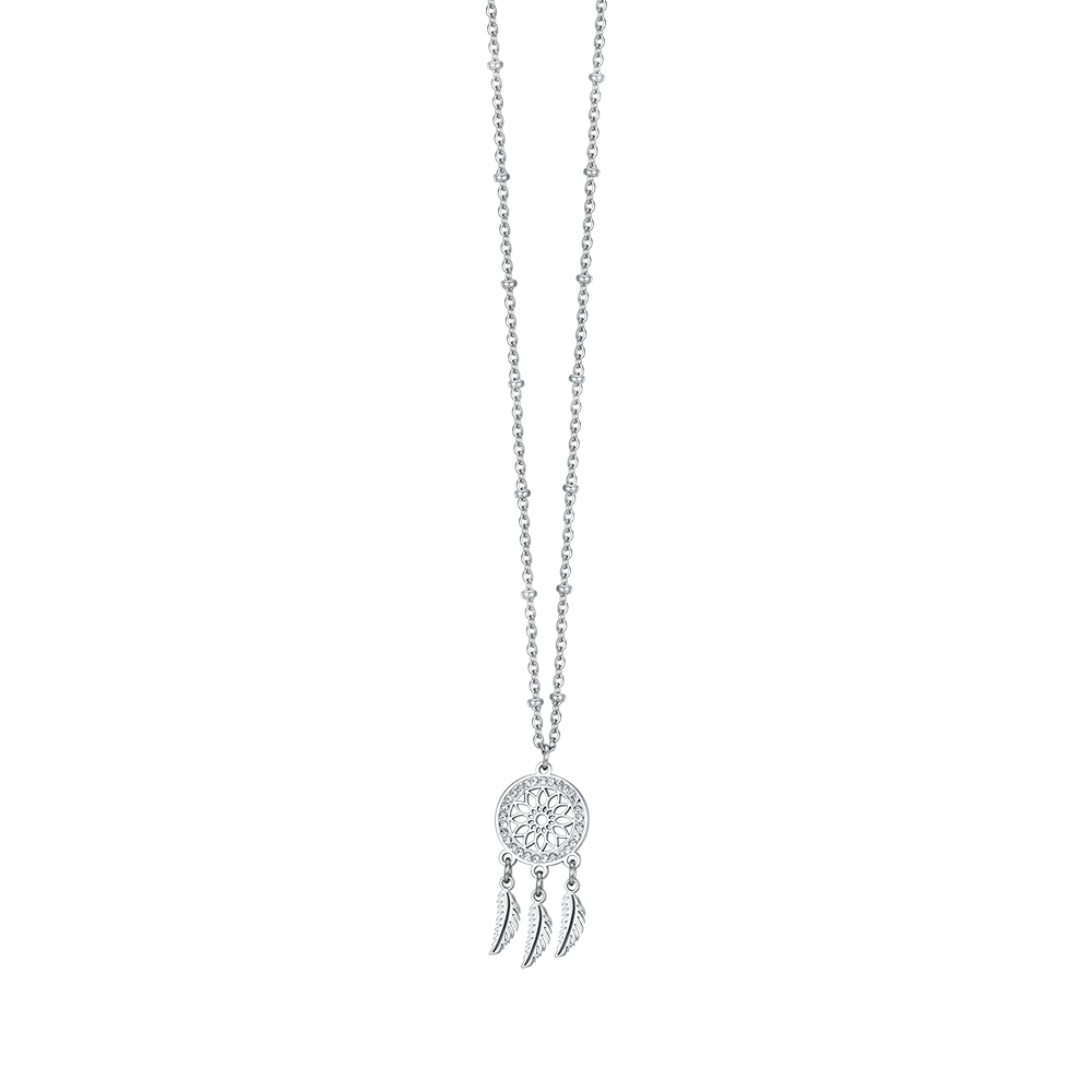COLLANA DONNA IN ACCIAIO CON ACCHIAPPASOGNI CON CRISTALLI BIANCHI