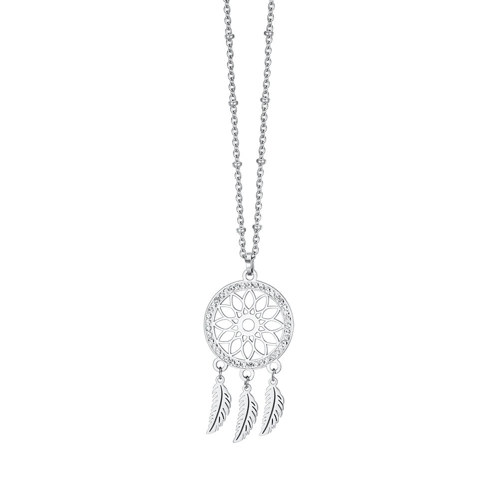COLLANA DONNA IN ACCIAIO CON ACCHIAPPASOGNI CON CRISTALLI BIANCHI