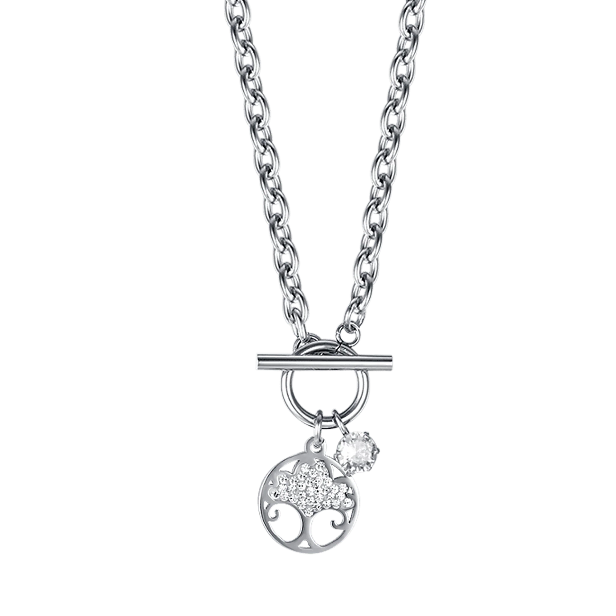 COLLANA DONNA IN ACCIAIO CON ALBERO DELLA VITA CON CRISTALLI BIANCHI
