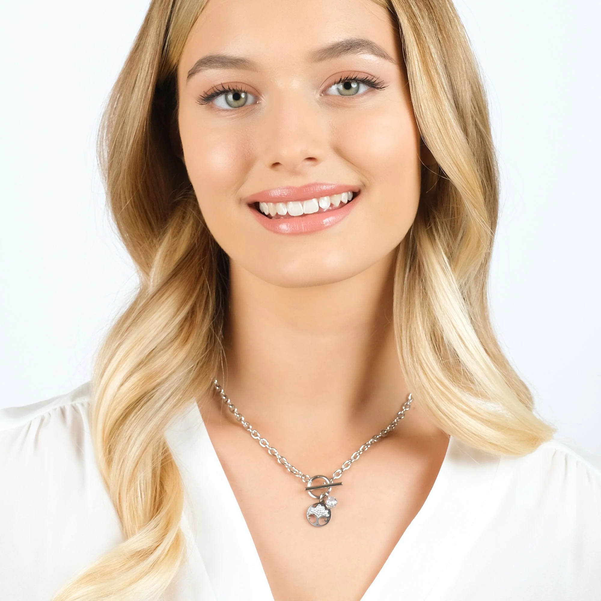 COLLANA DONNA IN ACCIAIO CON ALBERO DELLA VITA CON CRISTALLI BIANCHI - Image 3