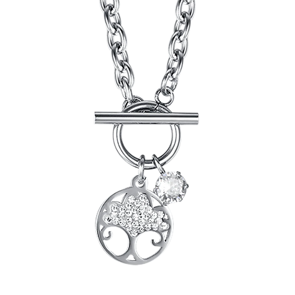 COLLANA DONNA IN ACCIAIO CON ALBERO DELLA VITA CON CRISTALLI BIANCHI - Image 4