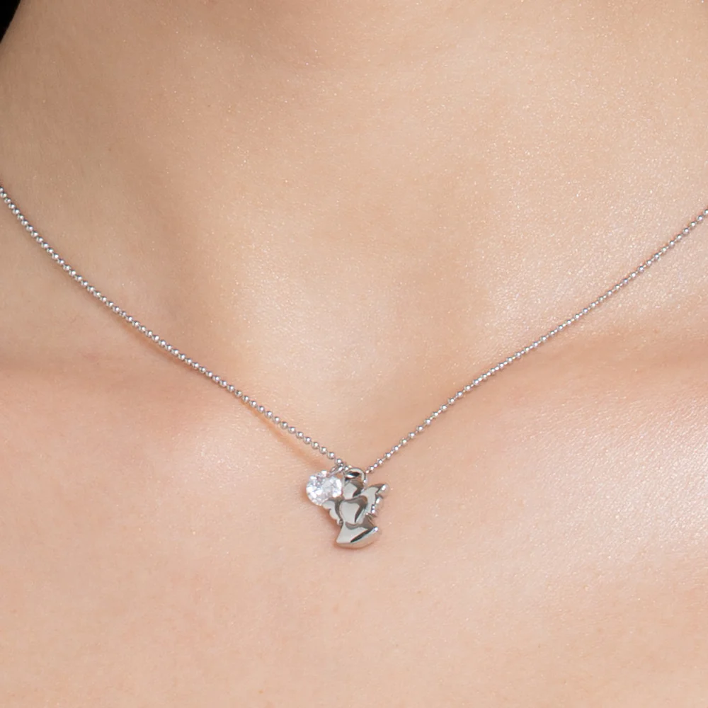 COLLANA DONNA IN ACCIAIO CON ANGELO E ZIRCONE BIANCO - Image 2