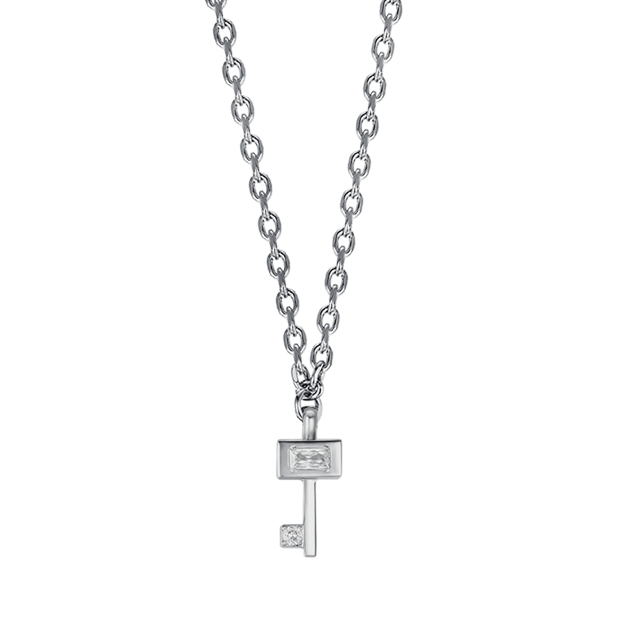 COLLANA DONNA IN ACCIAIO CON CHIAVE CON CRISTALLI BIANCHI