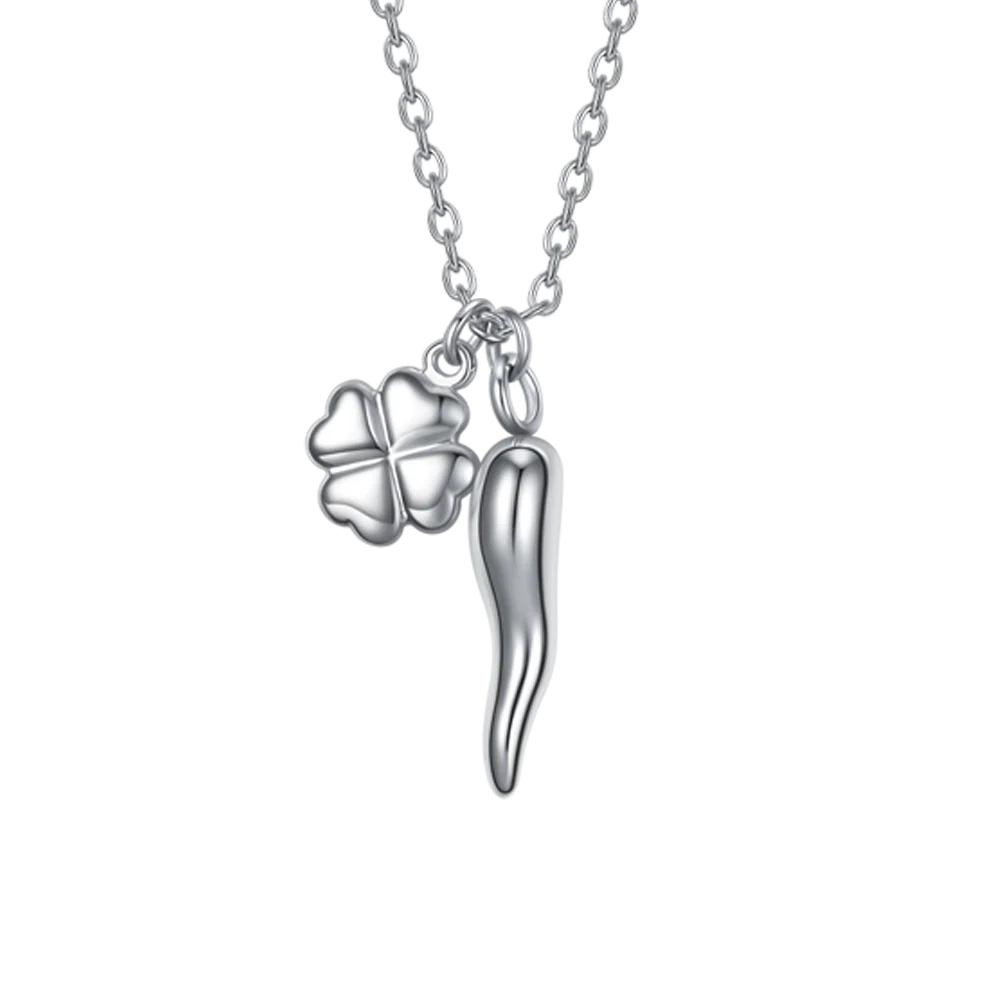 COLLANA DONNA IN ACCIAIO CON CORNO E QUADRIFOGLIO - Image 4