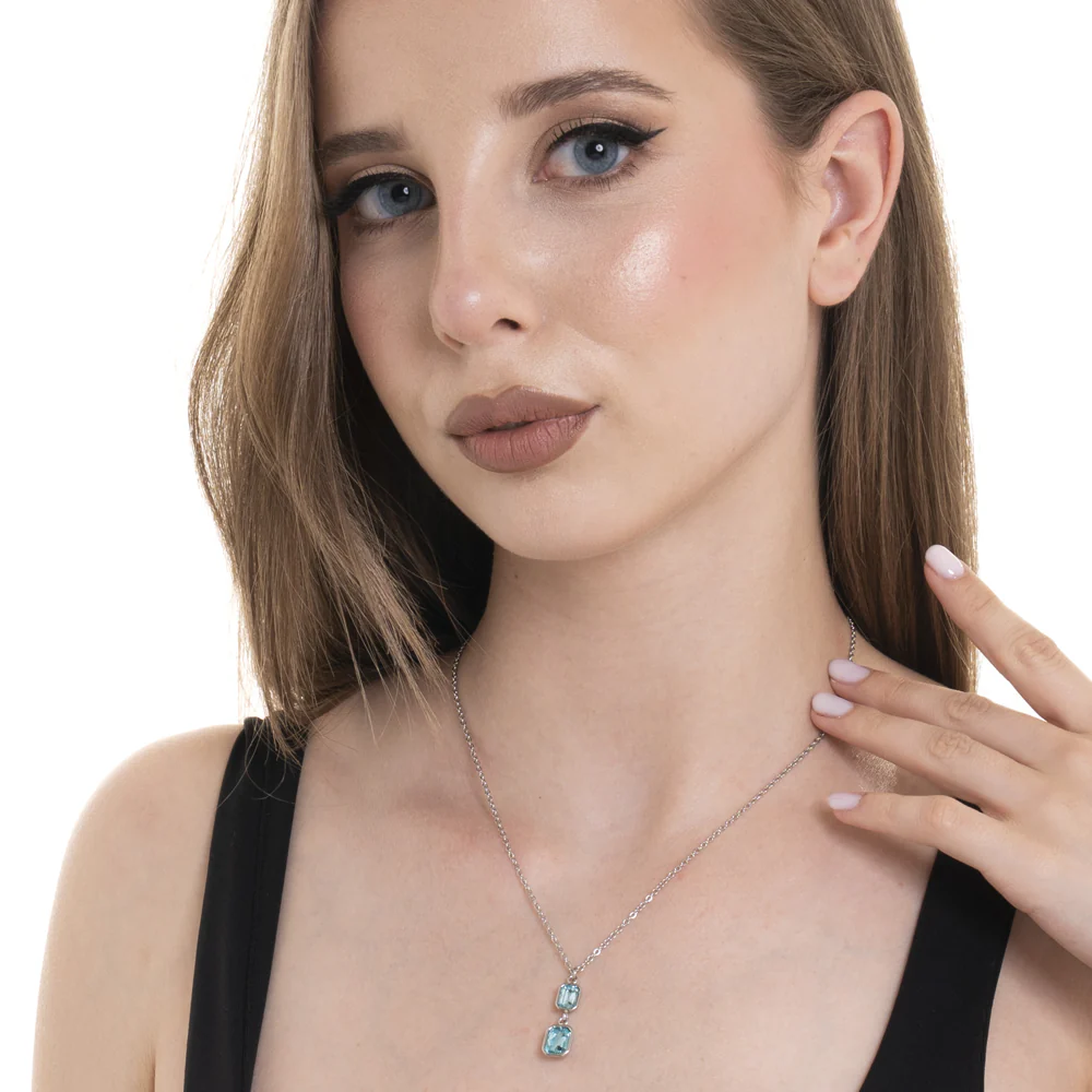 COLLANA DONNA IN ACCIAIO CON CRISTALLI ACQUA MARINA - Image 3