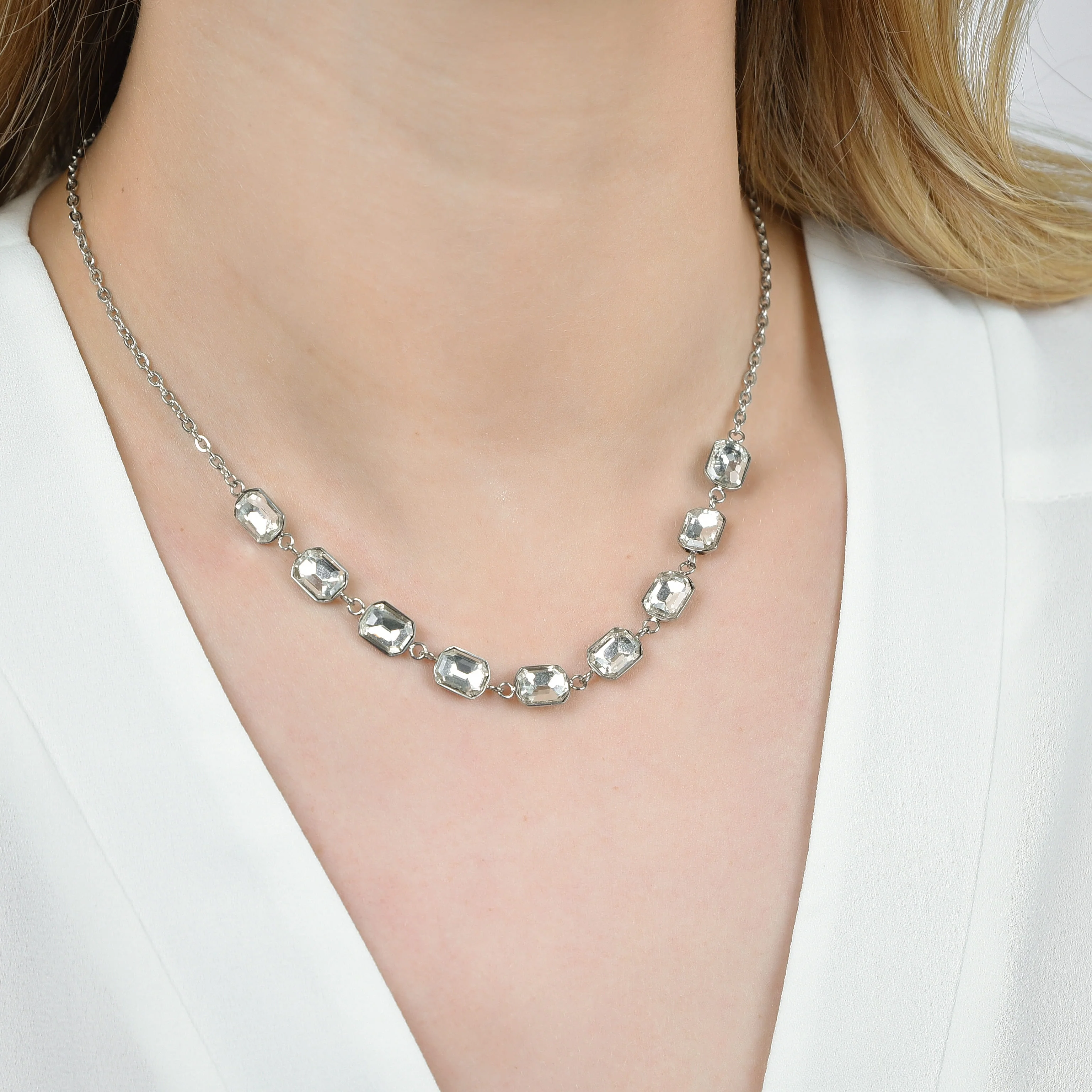 COLLANA DONNA IN ACCIAIO CON CRISTALLI BIANCHI - Image 2