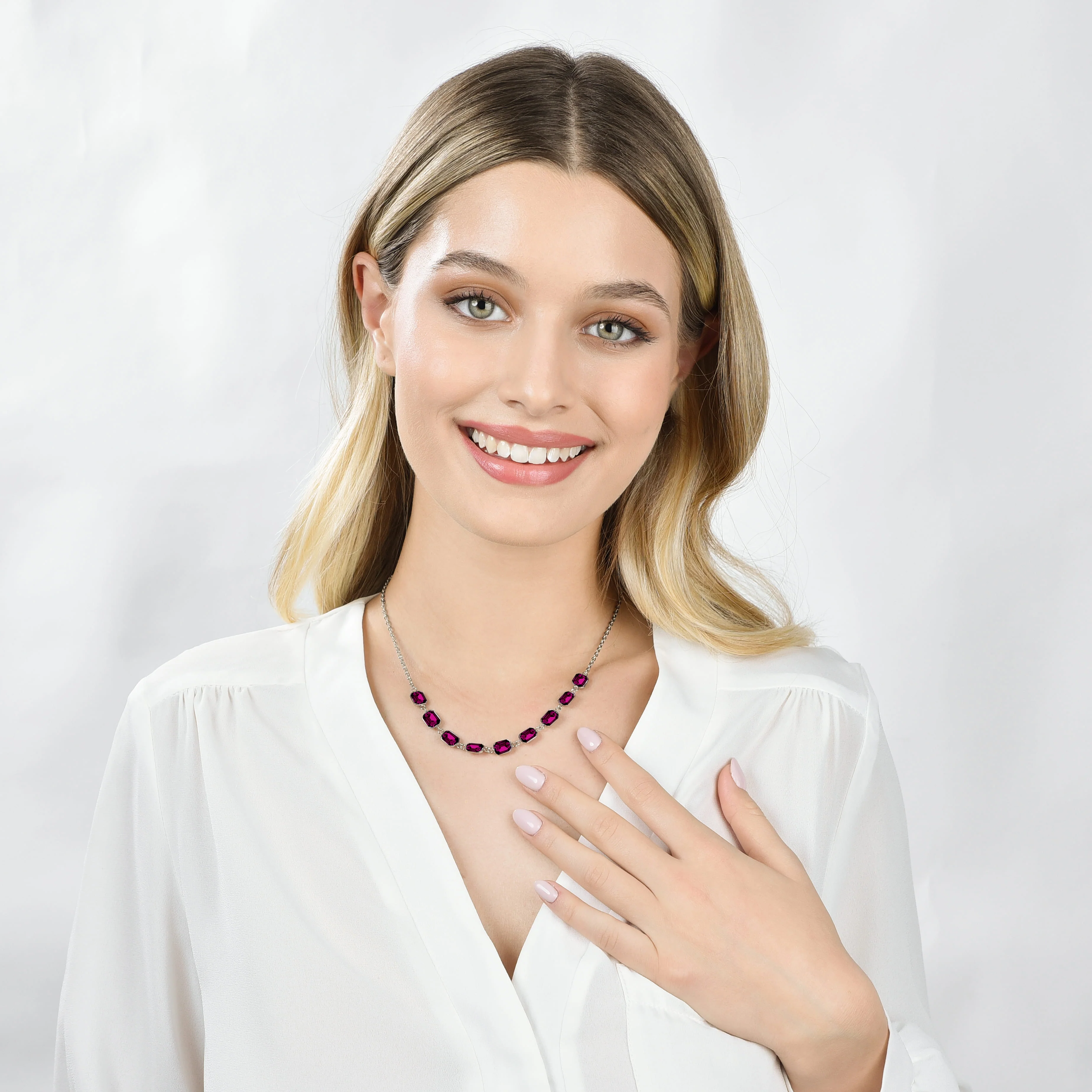 COLLANA DONNA IN ACCIAIO CON CRISTALLI FUCSIA - Image 3