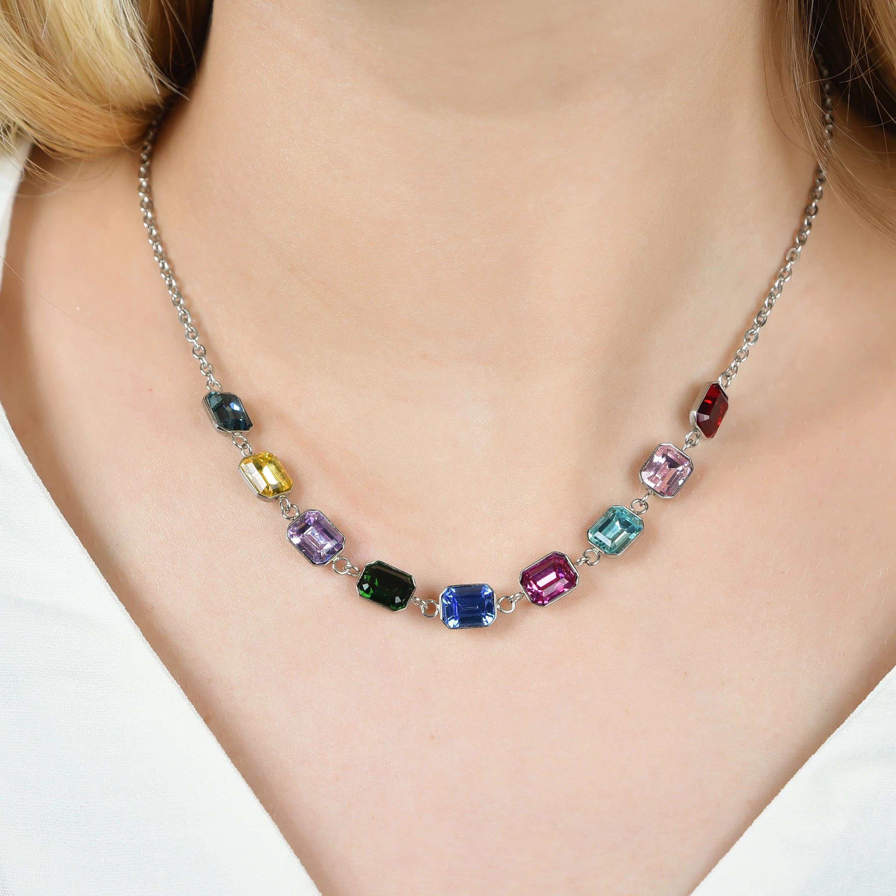 COLLANA DONNA IN ACCIAIO CON CRISTALLI MULTICOLOR - Image 2