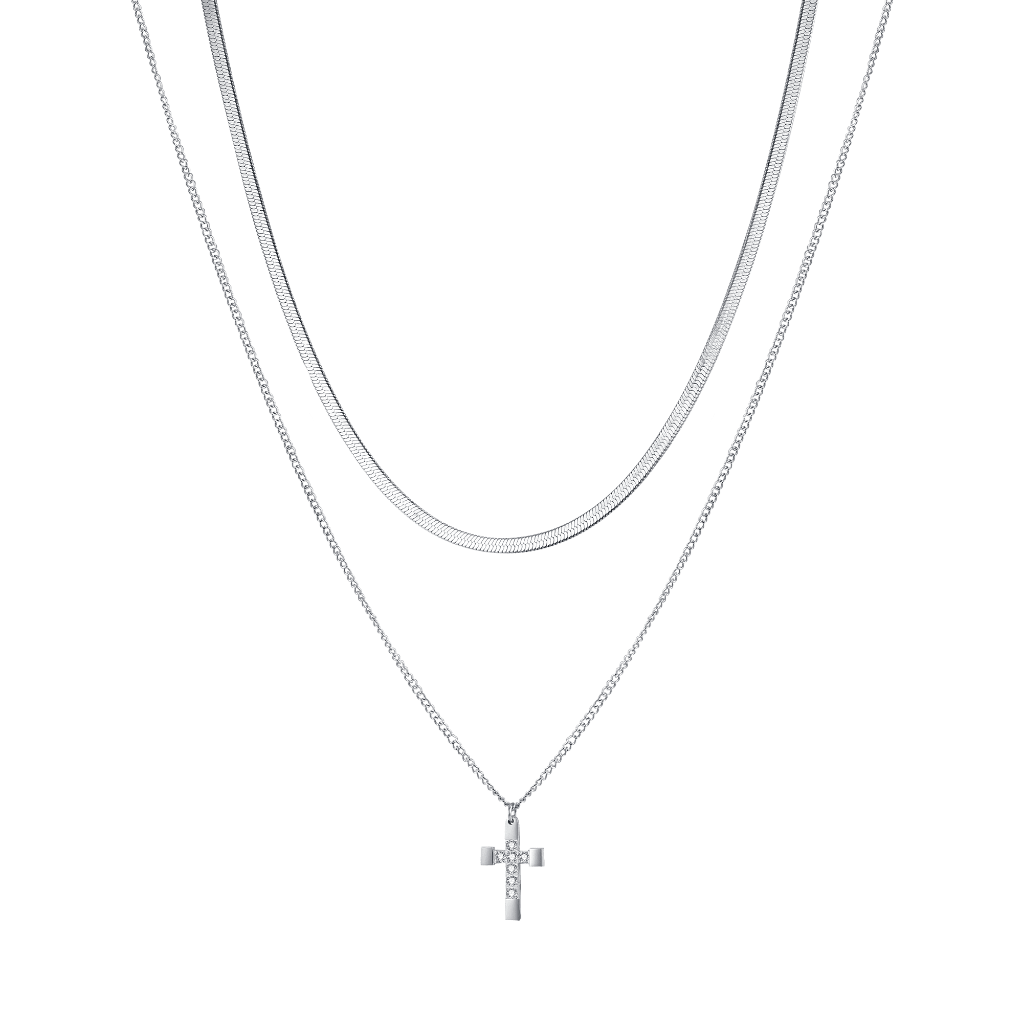 COLLANA DONNA IN ACCIAIO CON CROCE CON CRISTALLI BIANCHI