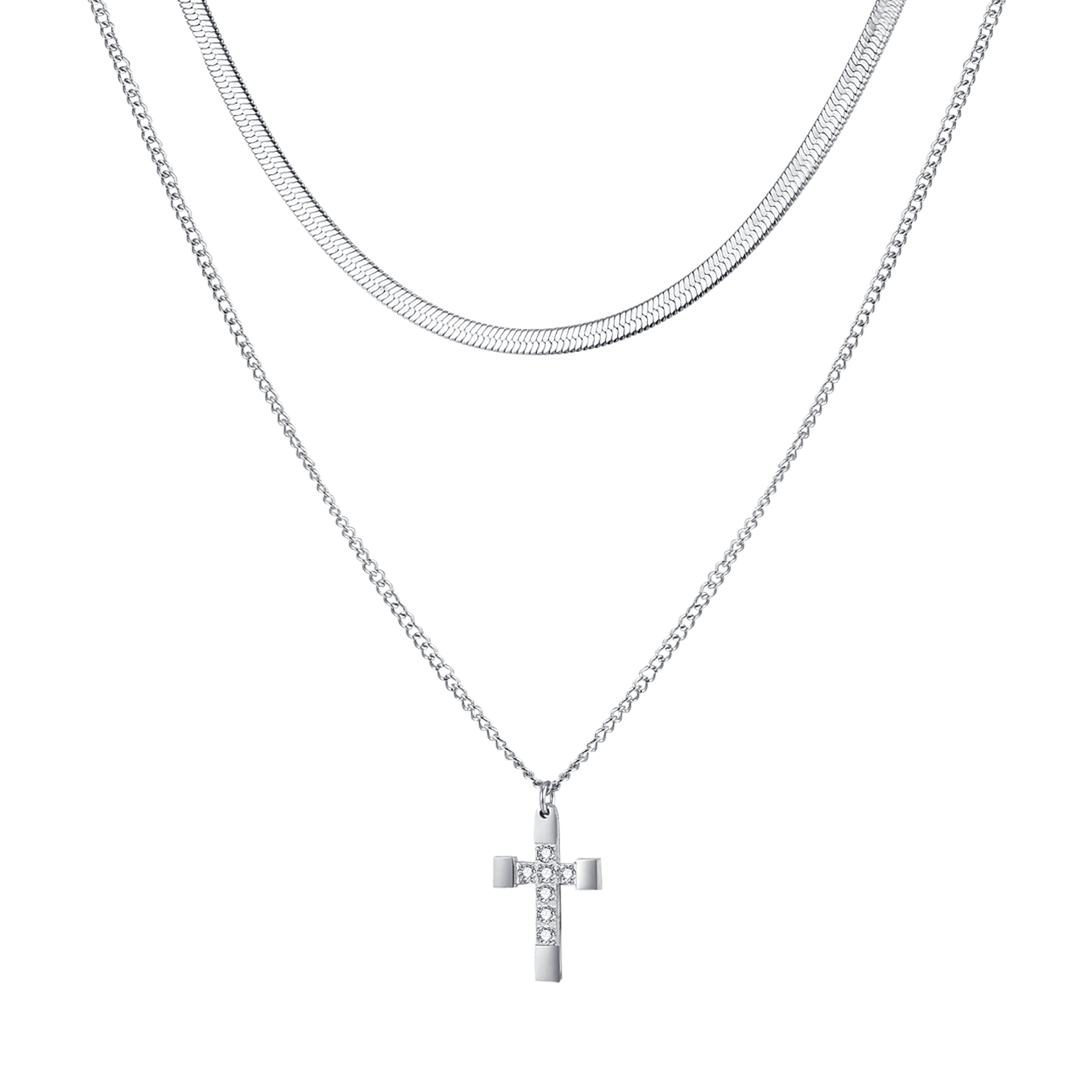 COLLANA DONNA IN ACCIAIO CON CROCE CON CRISTALLI BIANCHI - Image 4