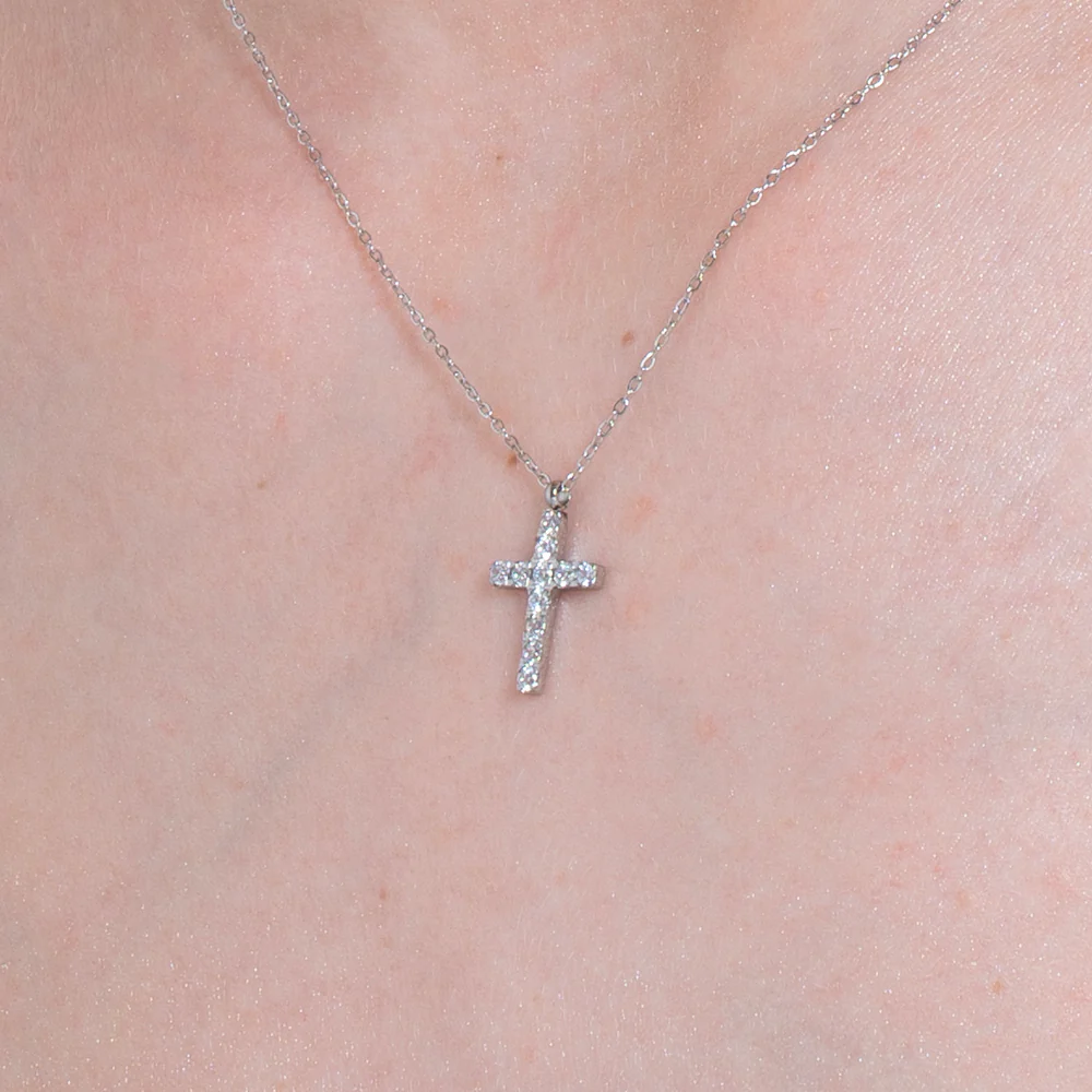 COLLANA DONNA IN ACCIAIO CON CROCE E ZIRCONI BIANCHI - Image 2