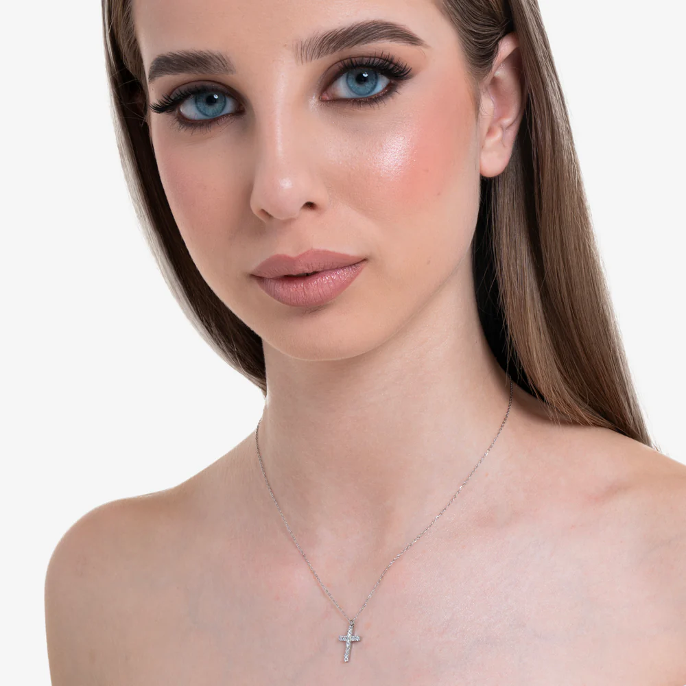 COLLANA DONNA IN ACCIAIO CON CROCE E ZIRCONI BIANCHI - Image 3