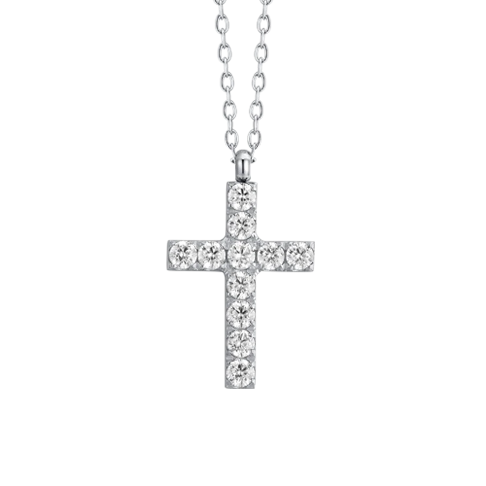 COLLANA DONNA IN ACCIAIO CON CROCE E ZIRCONI BIANCHI - Image 4