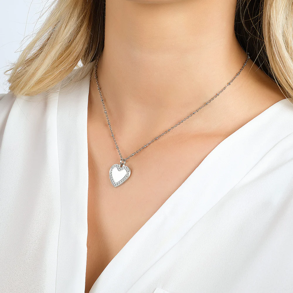 COLLANA DONNA IN ACCIAIO CON CUORE CON CRISTALLI BIANCHI - Image 2